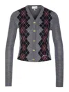 Ganni Grey Sweater With Classic Collar And Check Motif On The Front In Wool Woman In Gray