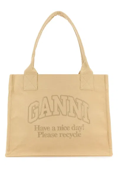 Ganni Cream Canvas Shopping Bag In Buttercream