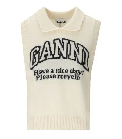 Ganni Cream Logoed Vest In White