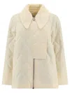 GANNI CREAM WHITE QUILTED JACKET WITH OVERSIZED COLLAR IN RECYCLAED POLYAMIDE WOMAN
