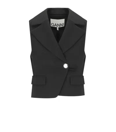 Ganni Tailored Black Gilet With Sharp Collar