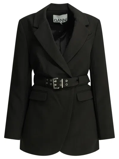 Ganni Crepe Blazer Jackets And Coats Black