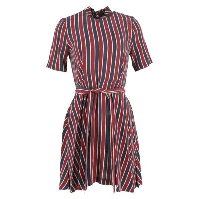 Ganni Crepe De Chine Striped Mini Dress In Red Silk In Multi