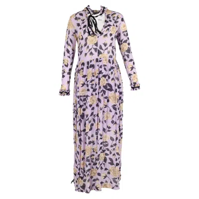 Ganni Crepe Georgette Carlton Maxi Dress In Purple Viscose In Multi