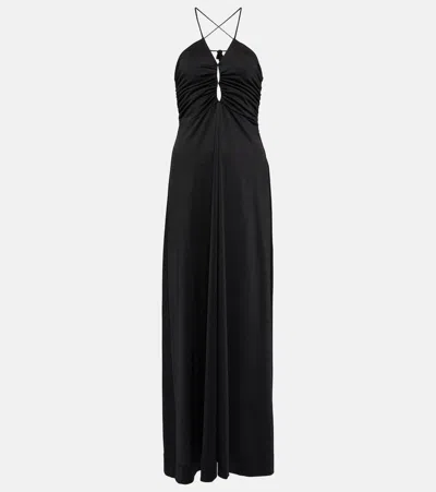 Ganni Crepe Jersey Maxi Dress In Black