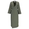 Ganni Crepe Midi Wrap Dress In Army Green Polyester