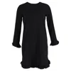 Ganni Clark Ruffled Long Sleeve Dress In Black Polyester In Black