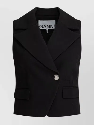 GANNI CREPE VEST WITH FLAP POCKETS AND LAPELS