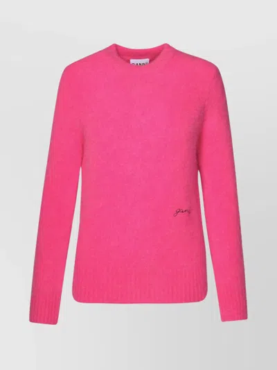 Ganni Crew Neck Alpaca Blend Sweater In Pink