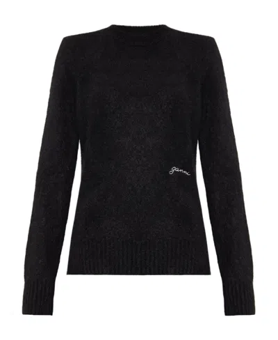 Ganni Crew-neck Alpaca Wool-blend Jumper In Black