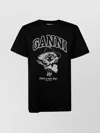 Ganni Black Crewneck T-shirt With Maxi Logo Lettering On The Front And Maxi Print On Front And Rear In Black