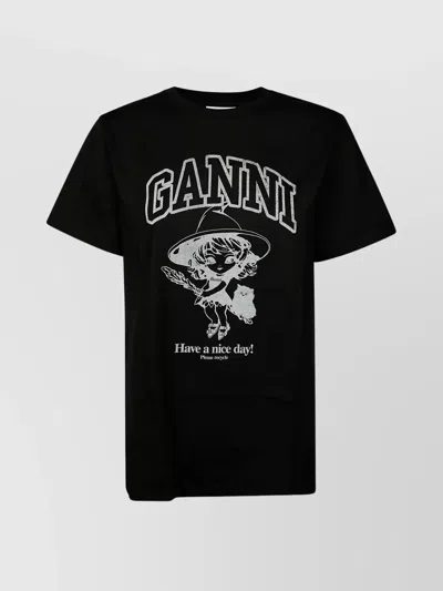 GANNI CREW NECK GRAPHIC PRINT SHORT SLEEVES TOP