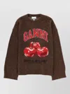Ganni Brushed Alpaca Graphic Oversized Sweater In Brown
