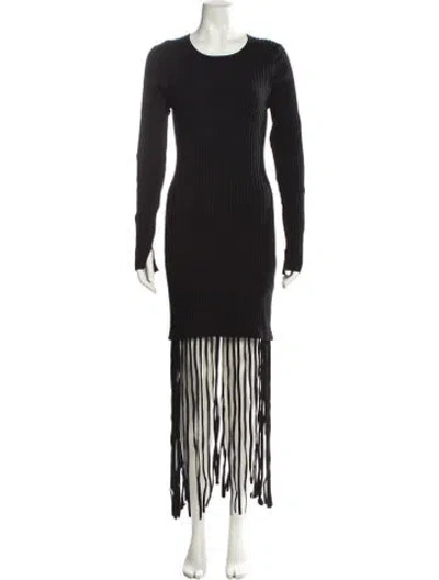 Pre-owned Ganni Crew Neck Long Dress In Black