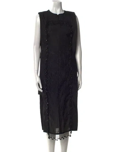 Pre-owned Ganni Crew Neck Long Dress In Black