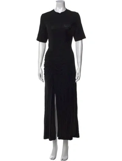 Pre-owned Ganni Crew Neck Long Dress In Black