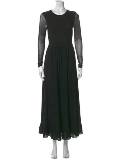 Pre-owned Ganni Crew Neck Long Dress In Black