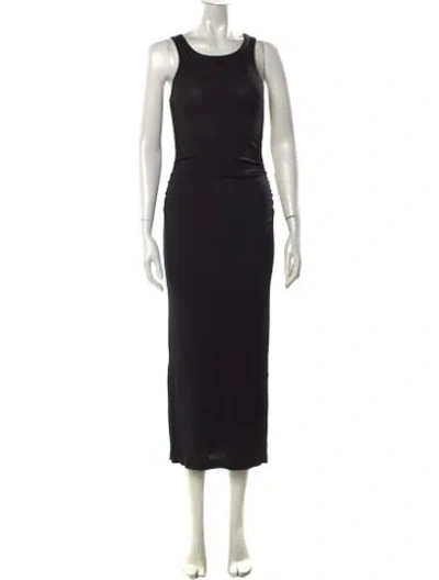 Pre-owned Ganni Crew Neck Long Dress In Black