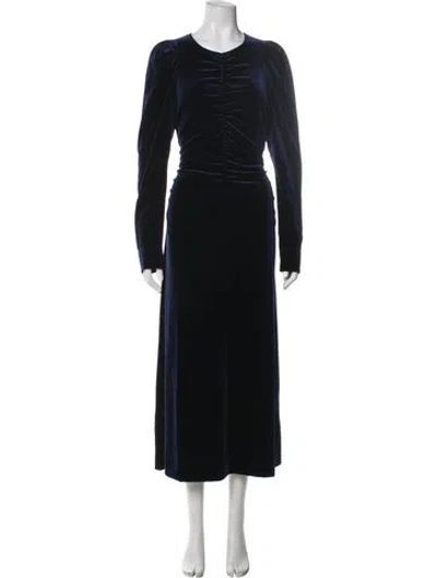 Pre-owned Ganni Crew Neck Long Dress In Blue