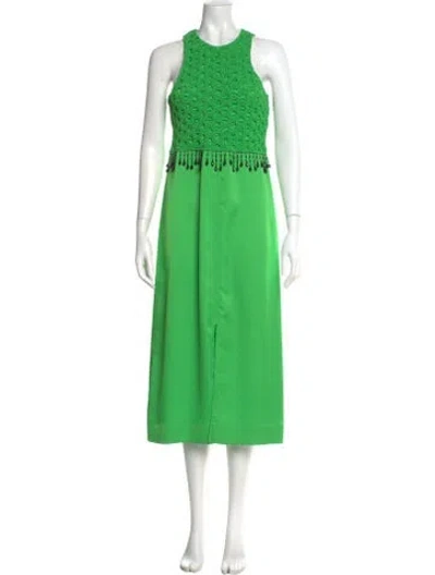 Pre-owned Ganni Crew Neck Long Dress In Green