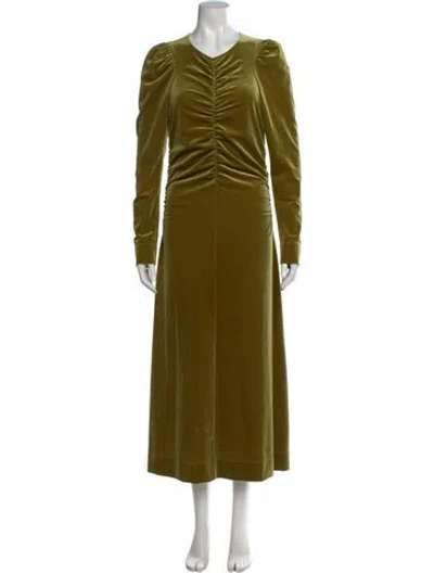 Pre-owned Ganni Crew Neck Long Dress In Green