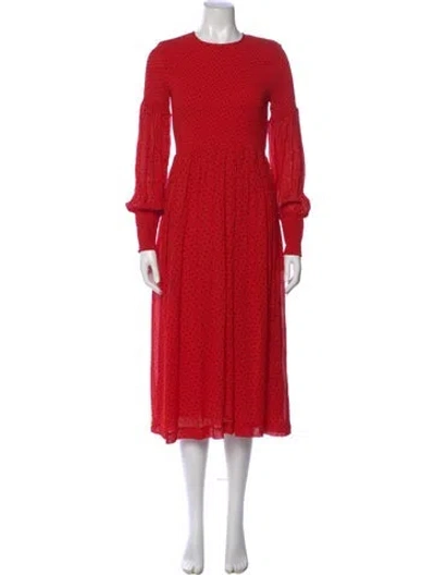 Pre-owned Ganni Crew Neck Long Dress In Red