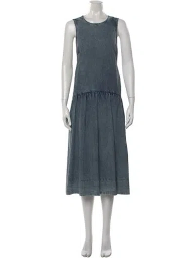 Pre-owned Ganni Crew Neck Long Dress W/ Tags In Blue