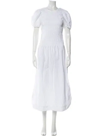 Pre-owned Ganni Crew Neck Long Dress In White