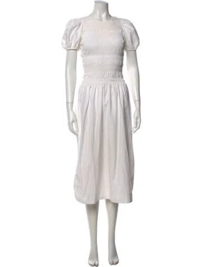 Pre-owned Ganni Crew Neck Long Dress In White