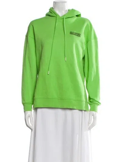 Pre-owned Ganni Crew Neck Long Sleeve Hoodie In Green