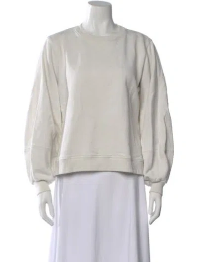Pre-owned Ganni Crew Neck Long Sleeve Sweatshirt In White