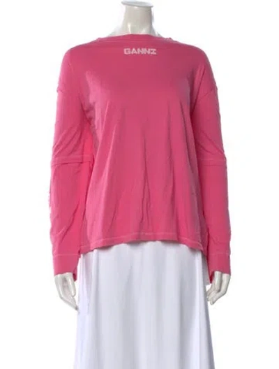 Pre-owned Ganni Crew Neck Long Sleeve T-shirt In Pink