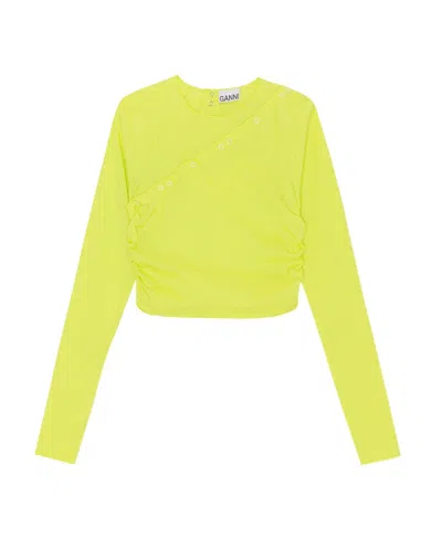 Ganni Crew-neck Long-sleeved Blouse In Yellow