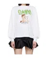 Ganni White Basic Cotton Jersey Long Sleeve T-shirt In White