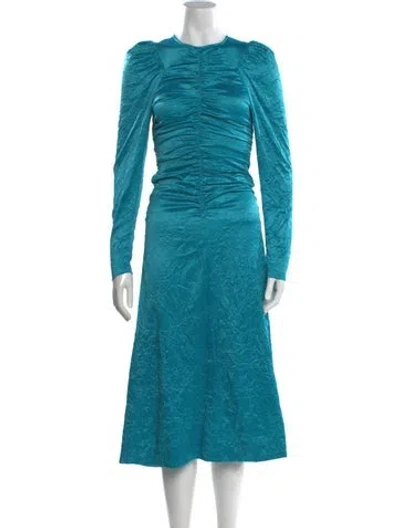 Pre-owned Ganni Crew Neck Midi Length Dress In Blue