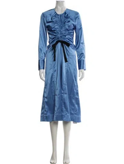 Pre-owned Ganni Crew Neck Midi Length Dress In Blue
