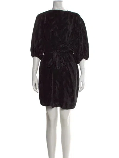 Pre-owned Ganni Crew Neck Mini Dress In Black