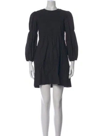 Pre-owned Ganni Crew Neck Mini Dress In Black