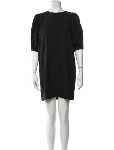 Pre-owned Ganni Crew Neck Mini Dress In Black