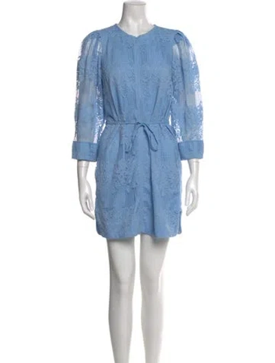 Pre-owned Ganni Crew Neck Mini Dress In Blue
