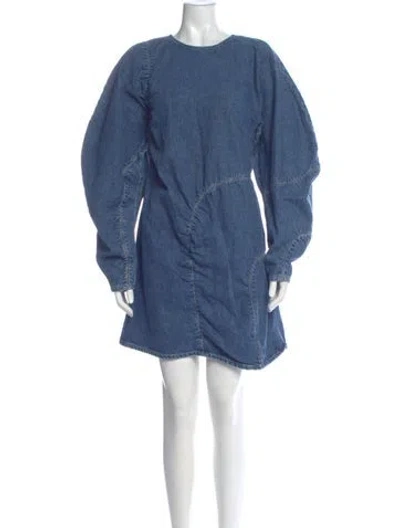 Pre-owned Ganni Crew Neck Mini Dress In Blue