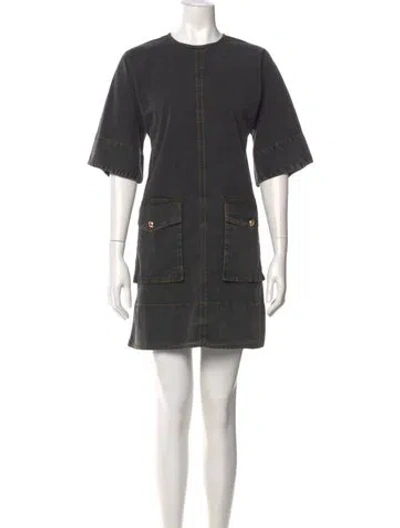 Pre-owned Ganni Crew Neck Mini Dress In Gray
