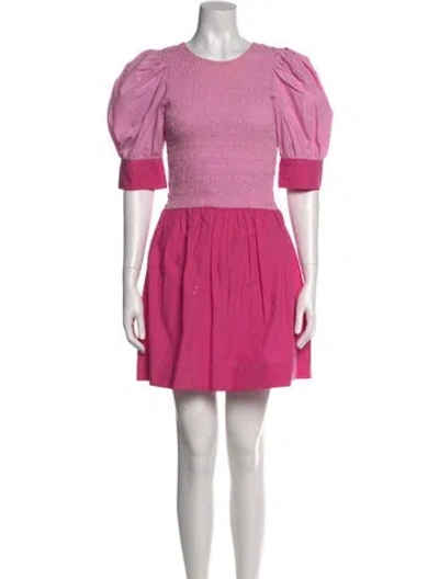 Pre-owned Ganni Crew Neck Mini Dress In Pink