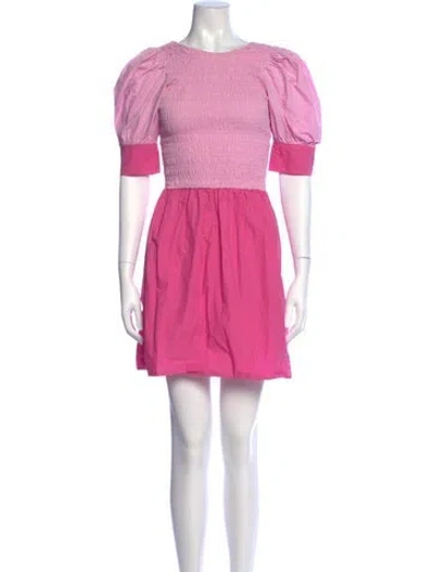 Pre-owned Ganni Crew Neck Mini Dress In Pink