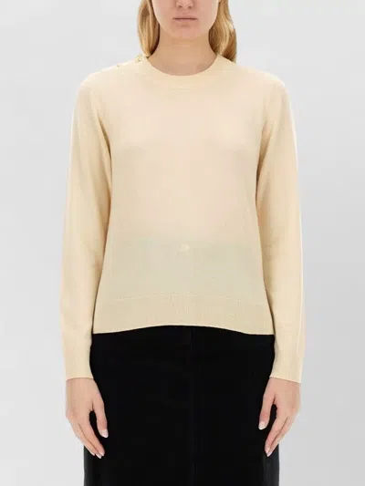 Ganni Crew Neck Shirt Button Shoulder Detail In Multi