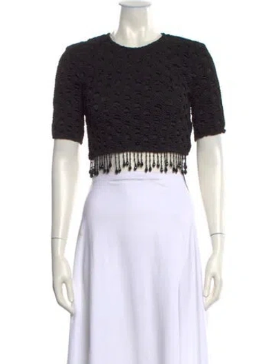 Pre-owned Ganni Crew Neck Short Sleeve Crop Top In Black