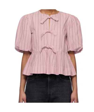 Ganni Crew Neck Short Sleeve Top In Pink