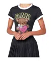 Ganni Basic Cotton Jersey Bear Fitted T-shirt In Black