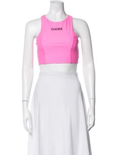 Pre-owned Ganni Crew Neck Sleeveless Sports Bra In Pink/white