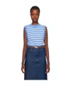 Ganni Crew-neck Striped Knitted Vest In Blue